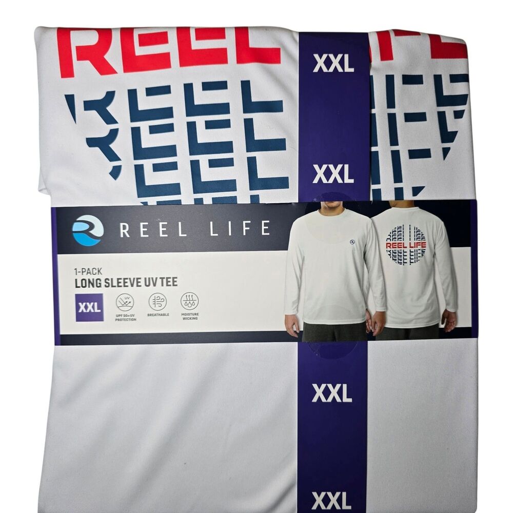 Reel Life Mens XXL Long Sleeve UV Tee White NWT